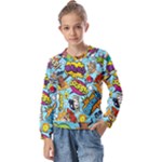 Vintage Art Tattoos Colorful Seamless Pattern Kids  Long Sleeve T-Shirt with Frill 