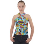 Graffiti Word Seamless Pattern Cross Neck Velour Top