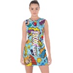 Graffiti Word Seamless Pattern Lace Up Front Bodycon Dress