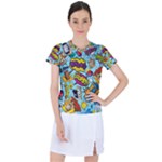 Comic Elements Colorful Seamless Pattern Women s Sports Top