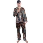 Seamless Pattern With Flower Bird Men s Long Sleeve Satin Pajamas Set