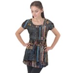 Artistic Psychedelic Hippie Peace Sign Trippy Puff Sleeve Tunic Top