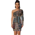 Artistic Psychedelic Hippie Peace Sign Trippy Long Sleeve One Shoulder Mini Dress