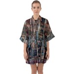 Abstract Colorful Texture Half Sleeve Satin Kimono 