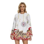 Merry Christmas  Round Neck Long Sleeve Bohemian Style Chiffon Mini Dress