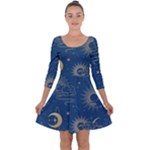 Asian Seamless Galaxy Pattern Quarter Sleeve Skater Dress