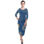 Asian Seamless Galaxy Pattern Quarter Sleeve Midi Velour Bodycon Dress