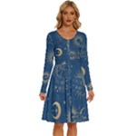 Asian Seamless Galaxy Pattern Long Sleeve Dress With Pocket