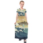 Sea Asia Waves Japanese Art The Great Wave Off Kanagawa Kids  Short Sleeve Maxi Dress