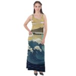 Sea Asia Waves Japanese Art The Great Wave Off Kanagawa Sleeveless Velour Maxi Dress