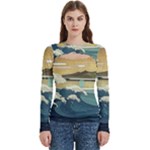 Sea Asia Waves Japanese Art The Great Wave Off Kanagawa Women s Cut Out Long Sleeve T-Shirt