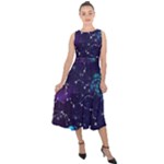 Realistic Night Sky With Constellations Midi Tie-Back Chiffon Dress
