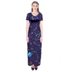 Realistic Night Sky With Constellations Short Sleeve Maxi Dress
