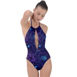 Realistic Night Sky With Constellations Plunge Cut Halter Swimsuit