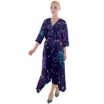 Realistic Night Sky With Constellations Quarter Sleeve Wrap Front Maxi Dress