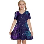 Realistic Night Sky With Constellations Kids  Short Sleeve Tiered Mini Dress
