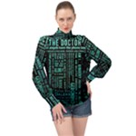 Tardis Doctor Who Technology Number Communication High Neck Long Sleeve Chiffon Top