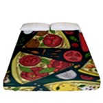 Seamless Pizza Slice Pattern Illustration Great Pizzeria Background Fitted Sheet (Queen Size)