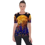 Skyline Frankfurt Abstract Moon Shoulder Cut Out Short Sleeve Top