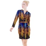 Skyline Light Rays Gloss Upgrade Button Long Sleeve Dress