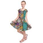 Pattern Design Art Techno  Dj Music Retro Music Device Kids  Short Sleeve Dress