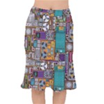 Pattern Design Art Techno  Dj Music Retro Music Device Short Mermaid Skirt