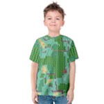 Green Retro Games Pattern Kids  Cotton T-Shirt