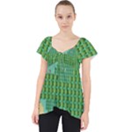 Green Retro Games Pattern Lace Front Dolly Top