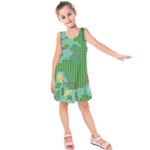 Green Retro Games Pattern Kids  Sleeveless Dress