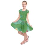 Green Retro Games Pattern Kids  Short Sleeve Dress