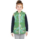 Green Retro Games Pattern Kids  Hooded Puffer Vest