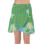 Green Retro Games Pattern Wrap Front Skirt