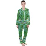 Green Retro Games Pattern Women s Long Sleeve Satin Pajamas Set	