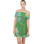 Green Retro Games Pattern Off Shoulder Chiffon Dress