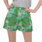 Green Retro Games Pattern Women s Ripstop Shorts