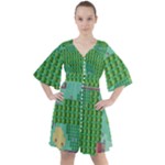 Green Retro Games Pattern Boho Button Up Dress