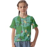 Green Retro Games Pattern Kids  Cuff Sleeve Scrunch Bottom T-Shirt