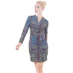 Arcade Game Retro Pattern Button Long Sleeve Dress