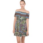 Arcade Game Retro Pattern Off Shoulder Chiffon Dress