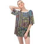 Arcade Game Retro Pattern Oversized Chiffon Top