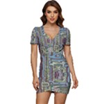 Arcade Game Retro Pattern Low Cut Cap Sleeve Mini Dress