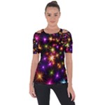 Star Colorful Christmas Xmas Abstract Shoulder Cut Out Short Sleeve Top