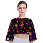 Star Colorful Christmas Xmas Abstract Tie Back Butterfly Sleeve Chiffon Top