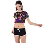 Star Colorful Christmas Xmas Abstract Tie Back Short Sleeve Crop T-Shirt