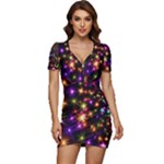 Star Colorful Christmas Xmas Abstract Low Cut Cap Sleeve Mini Dress