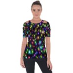 Star Colorful Christmas Abstract Shoulder Cut Out Short Sleeve Top