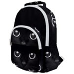 Black Cat Face Rounded Multi Pocket Backpack