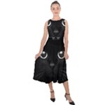 Black Cat Face Midi Tie-Back Chiffon Dress