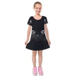 Black Cat Face Kids  Short Sleeve Velvet Dress