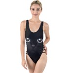Black Cat Face High Leg Strappy Swimsuit